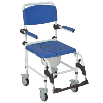 Aluminum Rehab Shower Commode Chair with Four Rear-locking Casters